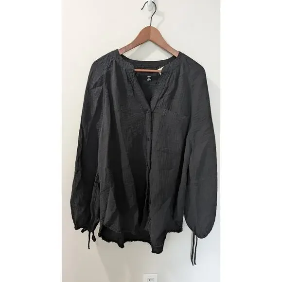 Aerie Black Gauze Daybreak Coverup Shirt NWT - Picture 3 of 5